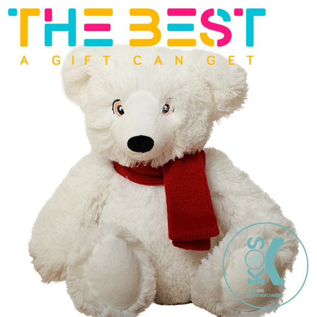 Plush White Bear with red scarf