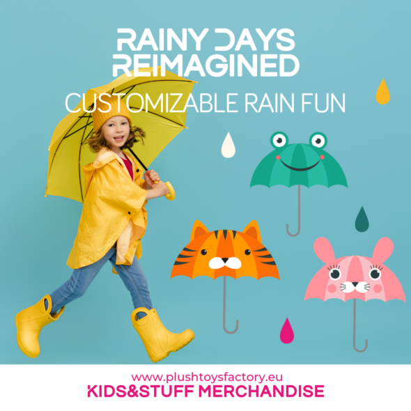Merchandise für Kinder und Sachen, Fabrik für Plüschtiere, Regenschirm und Regenmantel