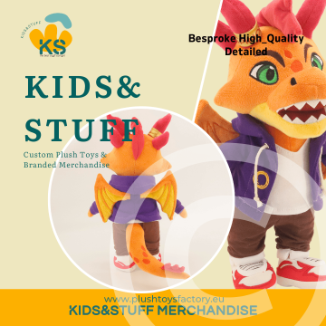 Juguetes de peluche personalizados fabricados por Kids&Stuff Merchandise Bulgaria, dragón de peluche personalizado a medida
