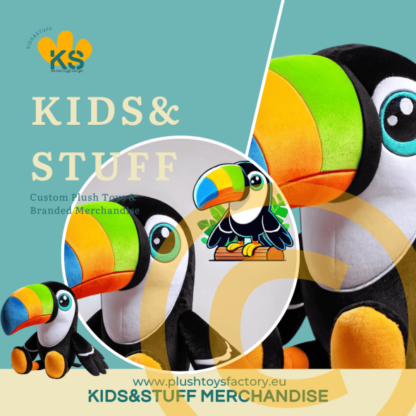 Custom plush toys made by Kids&Stuff Merchandise Bulgaria, Custom Toekan versus artwork