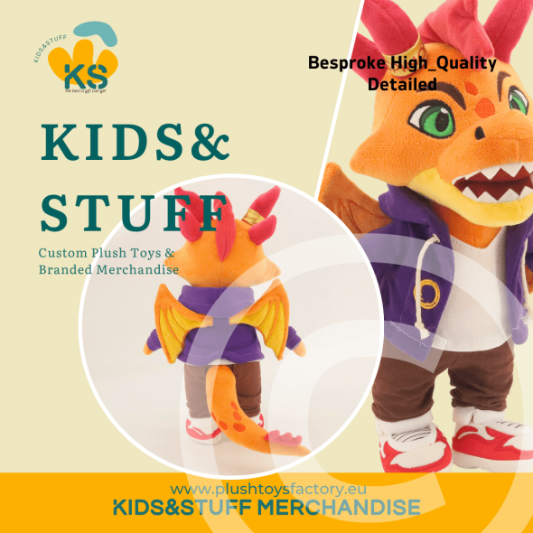 Custom plush toys made by Kids&Stuff Merchandise Bulgaria, Custom Bespoke Plush Dragon